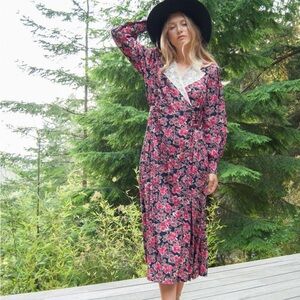 Laura Ashley Black and Red Floral Dress